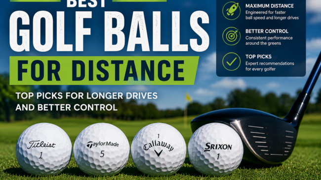 Golf balls and driver on a sunny course highlighting the best golf balls for distance and control.