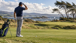 Windy golf strategy as a golfer checks the breeze before a fairway approach